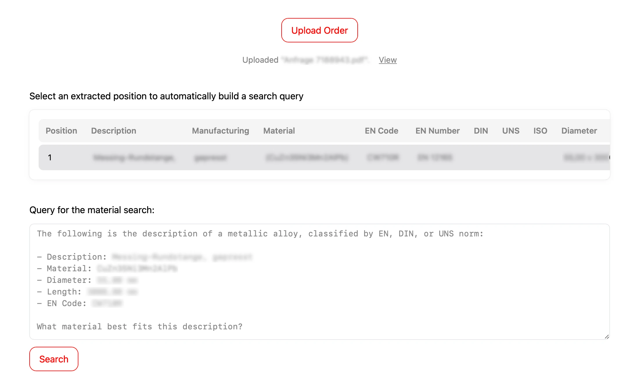 UI of the information retrieval system